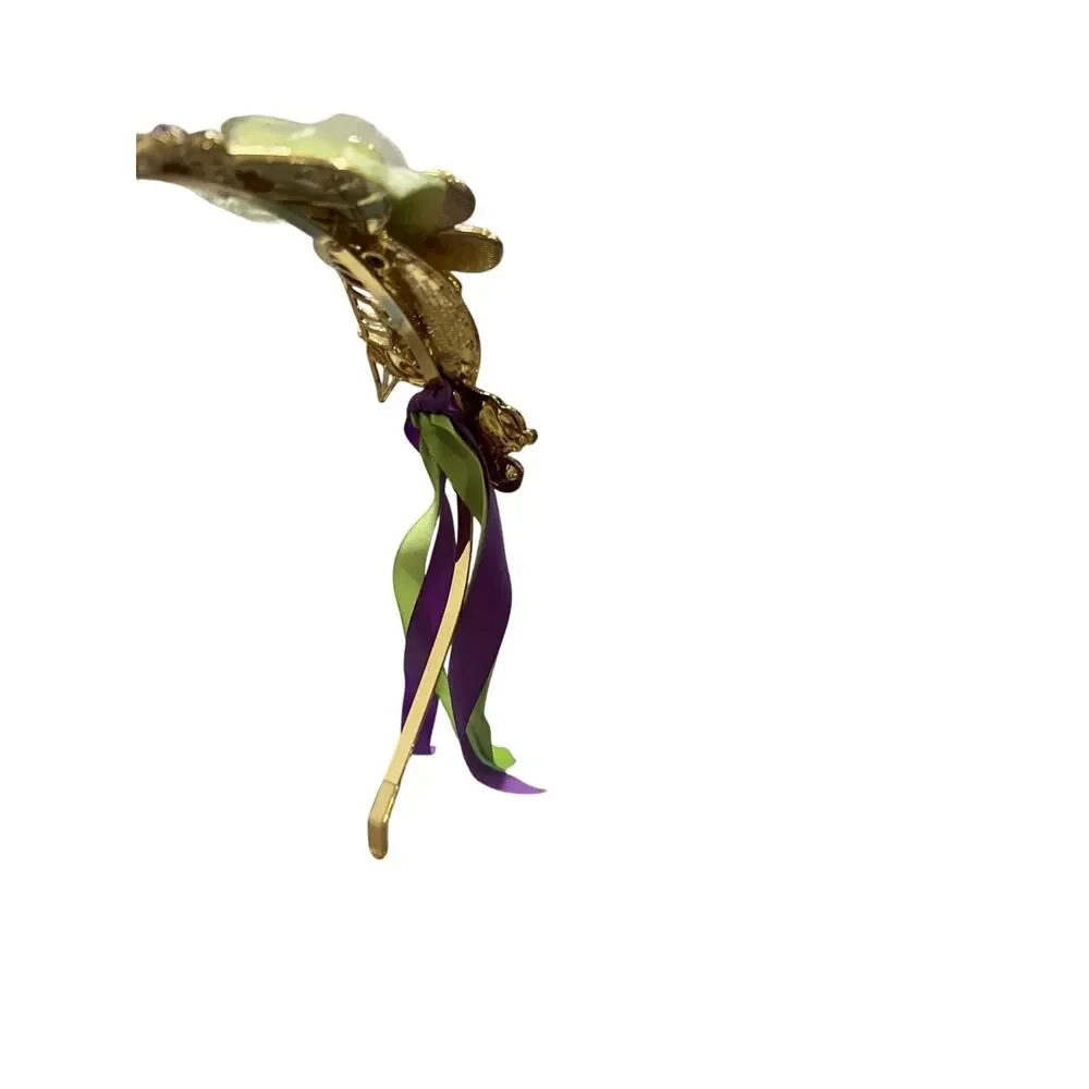 Disney Tinkerbell Headband Purple Green Ribbon Streamers Gold Tone Band